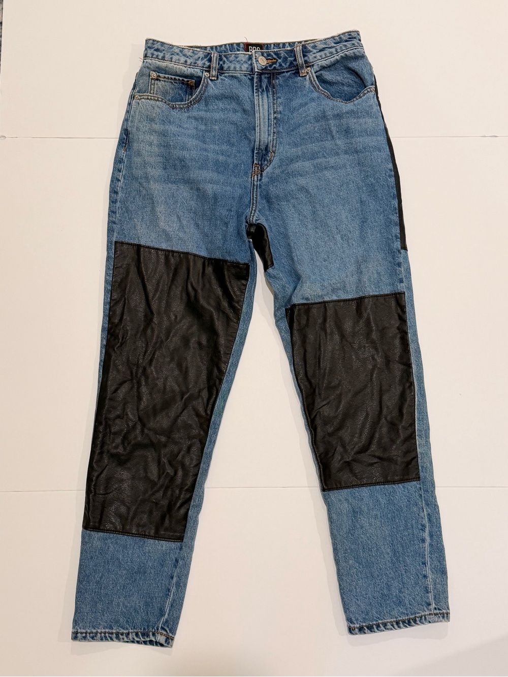 BDG Urban Outfitters Blue Denim Jeans with Black Leather mom high-rise